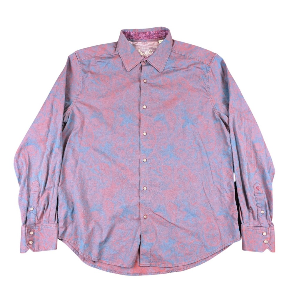 Robert Graham Mens XL Classic Fit Paisley Jacquard Button Down Shirt Red Blue